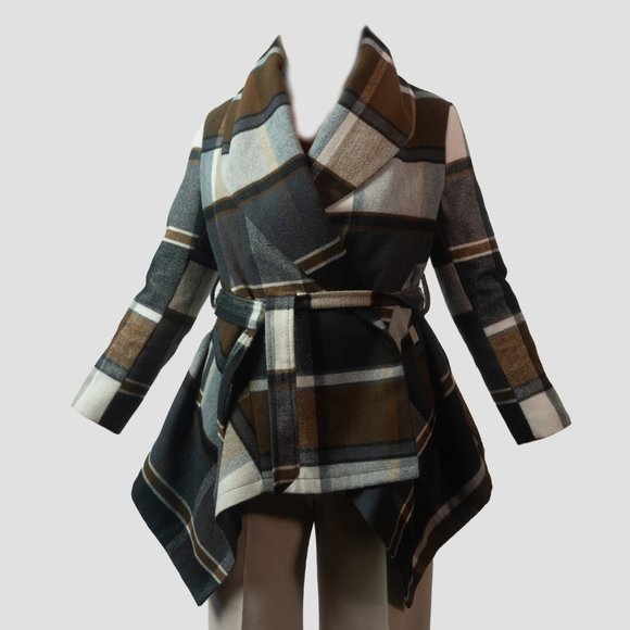 Chicwish Women's Plaid / Checkered Wrap Coat with Turn-Down-Shawl Collar - Picture 2 of 11